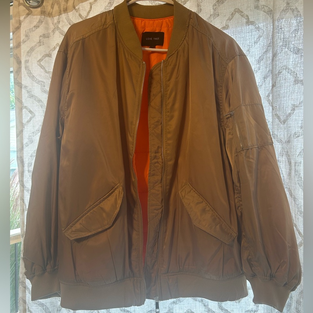 Love Tree Champagne/Gold colored Bomber Jacket with Orange Lining